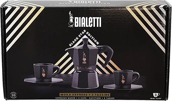 BIALETTI - BLACK EDITION - Moka express 6 tasses + 2 Mugs